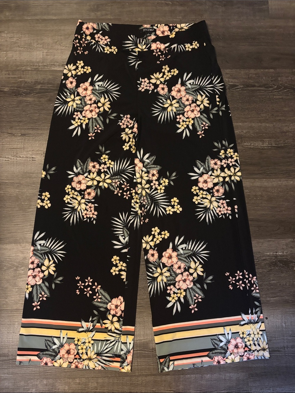 Womens Black Floral Wide-Leg Pants